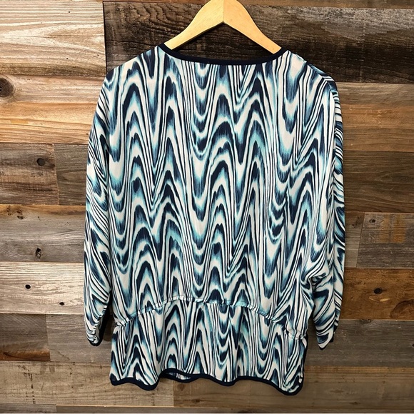Michael Kors Poncho Tunic Top Size XL Black Turquoise White Career Top‎ EUC - Picture 4 of 5